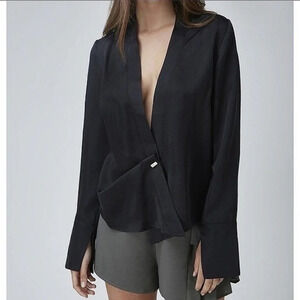 Finders Keepers • Black Satin V Neck Blouse